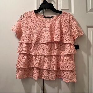 Zara woman’s short sleeve blouse, size large, color pink